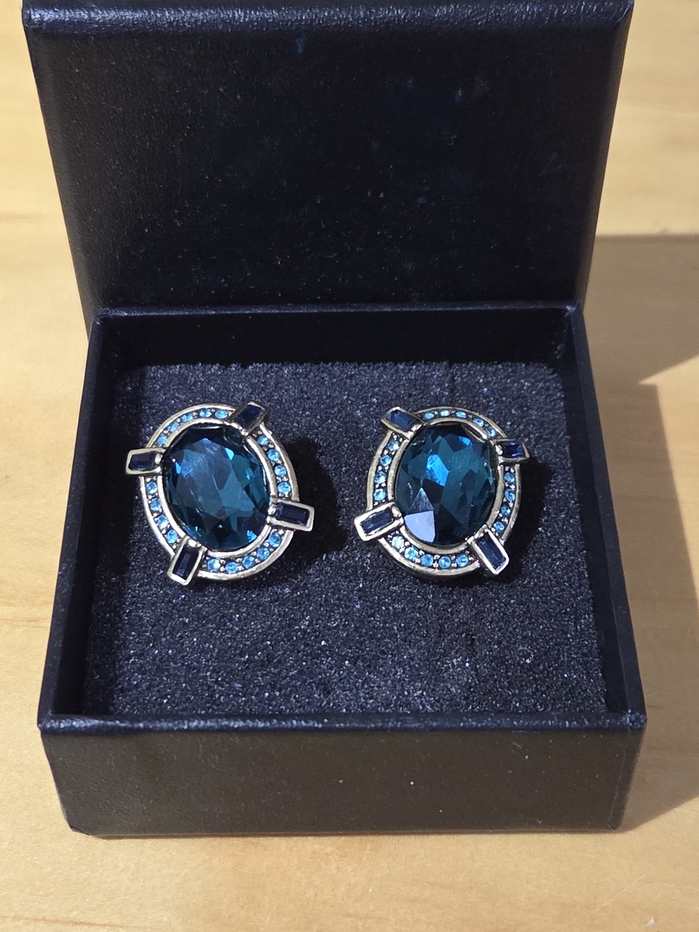 Heidi Daus Deep Teal Crystal Oval Clip-on Earrings & Bracelet